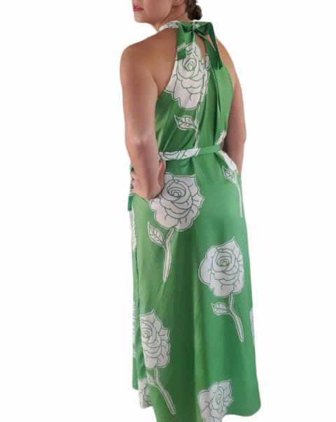 Women's Halter Vacation Dress Wrap Summer Dress in Green
