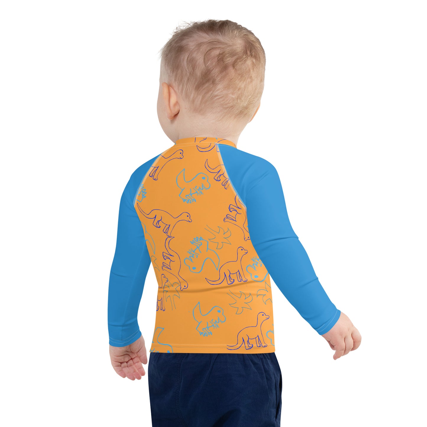 Boys Rash Guard Orange and Blue Dinosaurs (Sizes 2T-7)