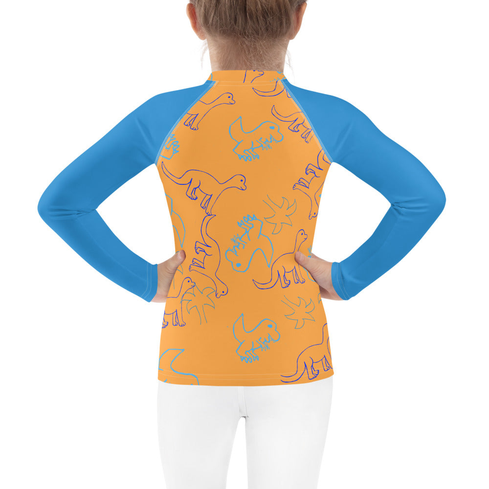 Boys Rash Guard Orange and Blue Dinosaurs (Sizes 2T-7)