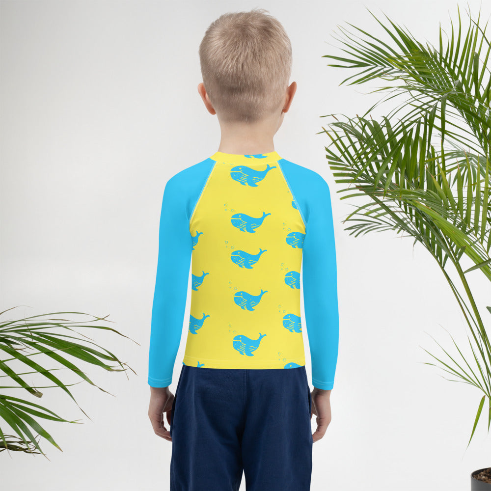 Boys Rash Guard with Blue Whales (Size 2T-7)