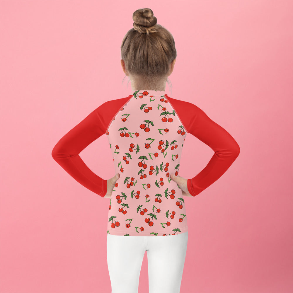 Girls' Rash Guard Cherries with Red arms (Kids Size 2T-7)