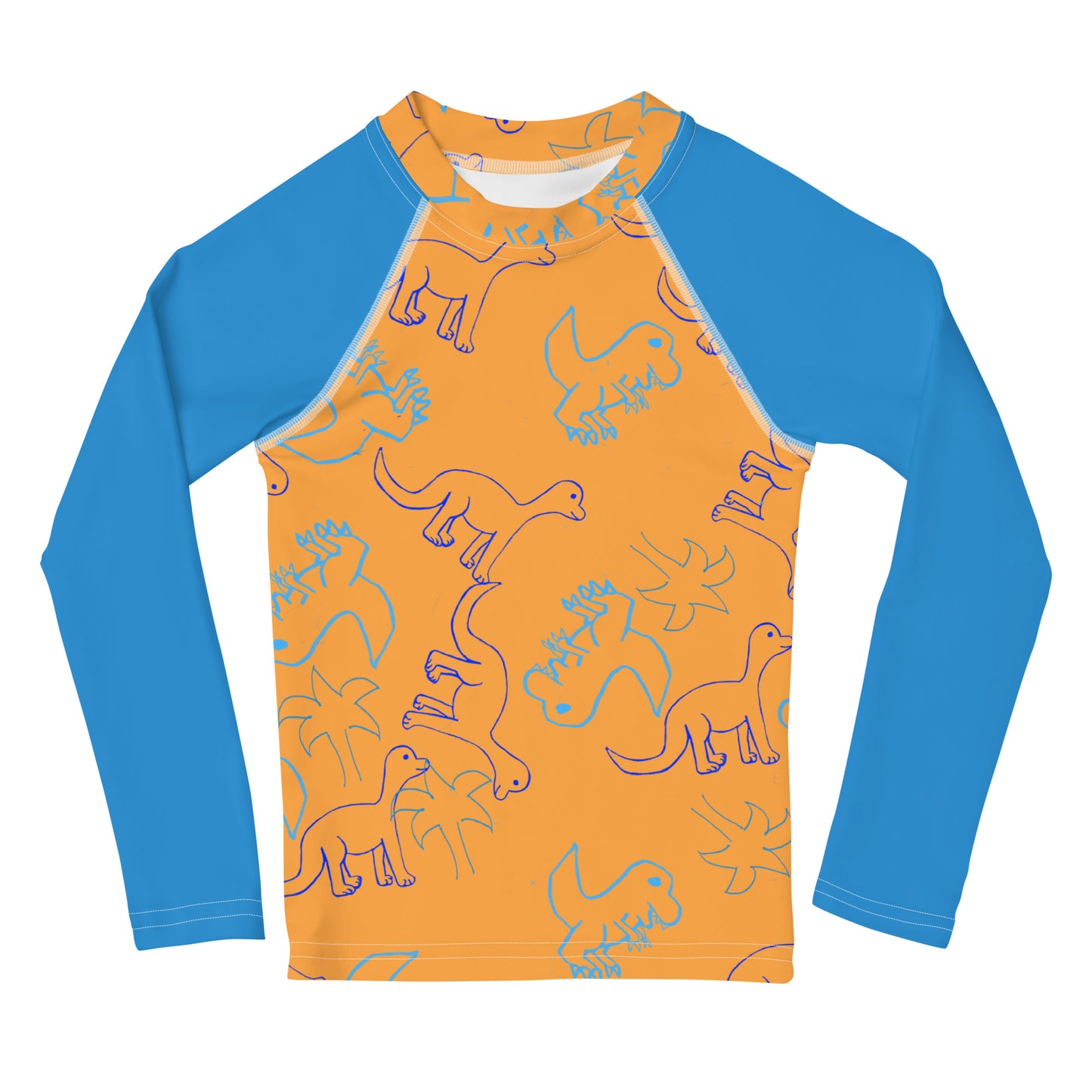 Boys Rash Guard Orange and Blue Dinosaurs (Sizes 2T-7)