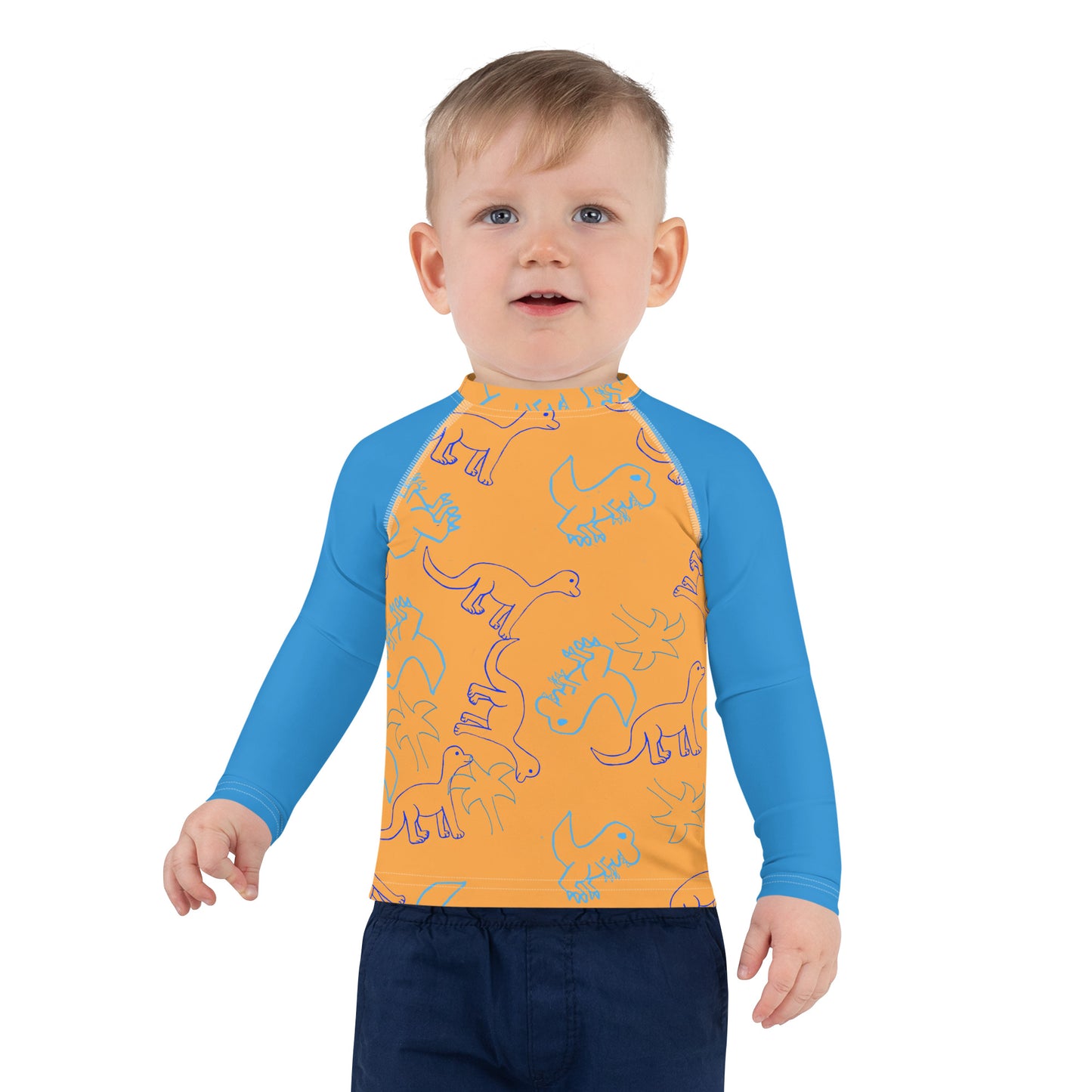 Boys Rash Guard Orange and Blue Dinosaurs (Sizes 2T-7)