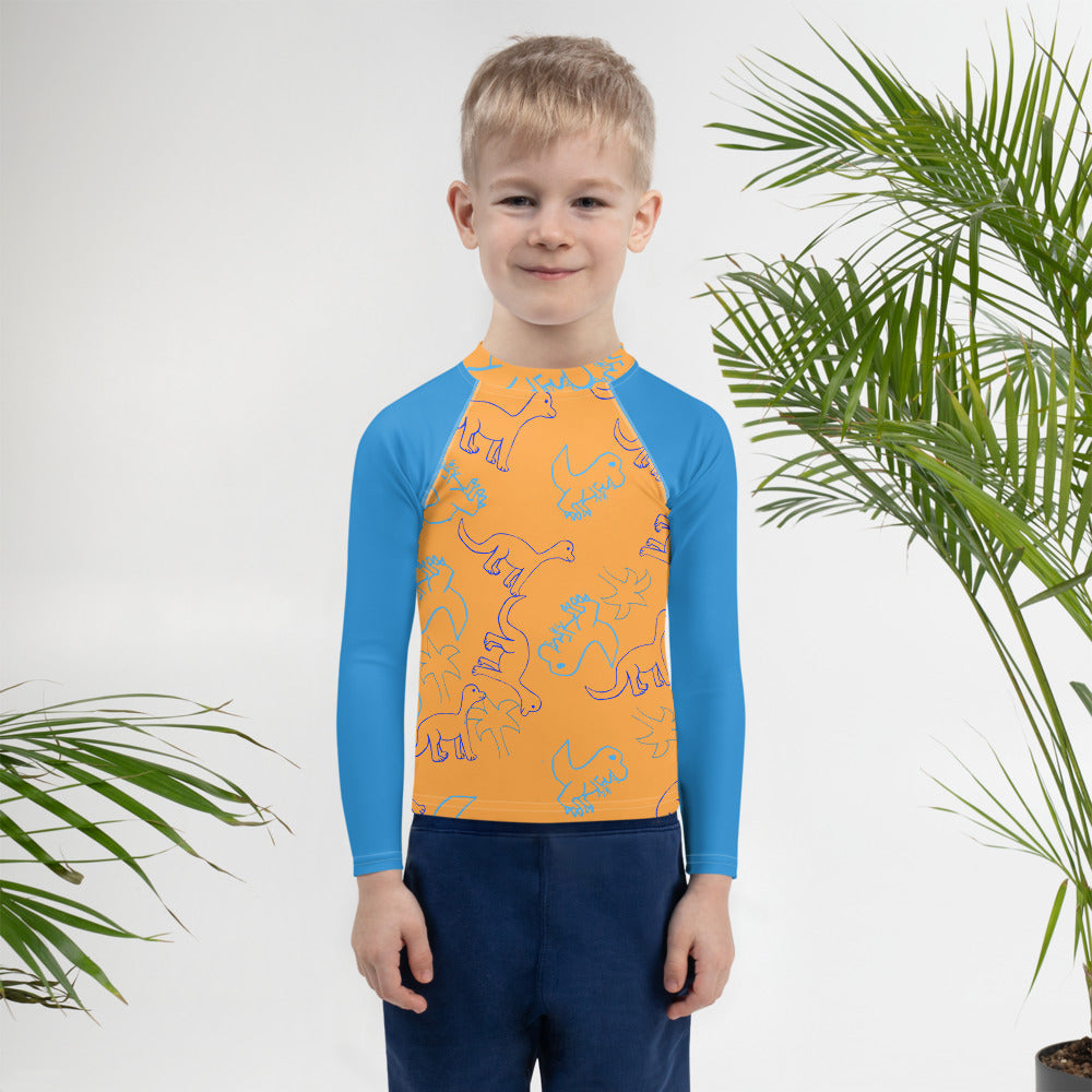 Boys Rash Guard Orange and Blue Dinosaurs (Sizes 2T-7)