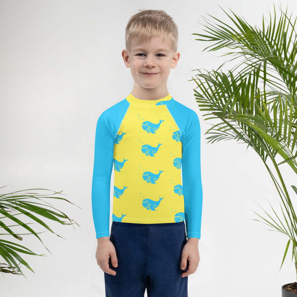 Boys Rash Guard with Blue Whales (Size 2T-7)