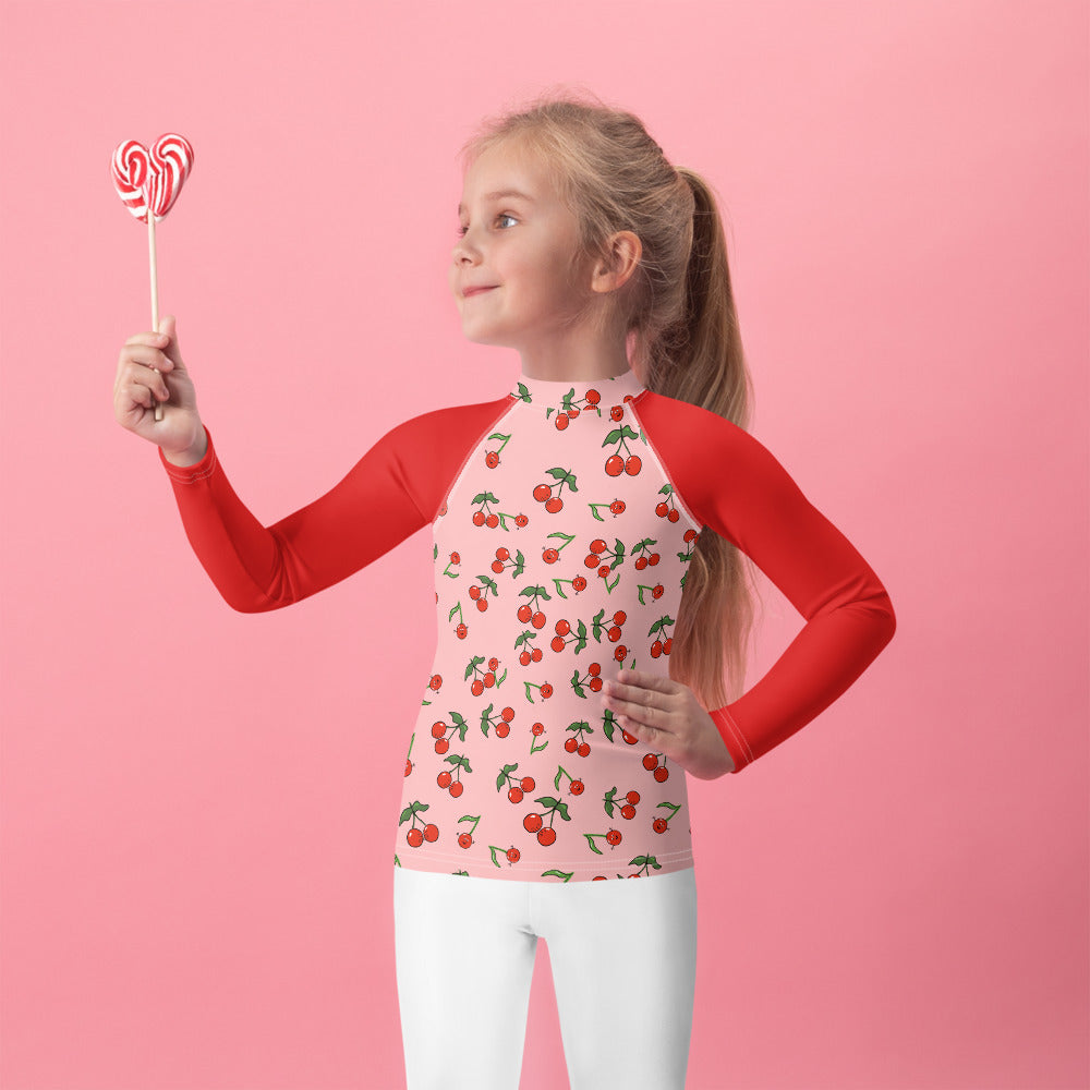 Girls' Rash Guard Cherries with Red arms (Kids Size 2T-7)