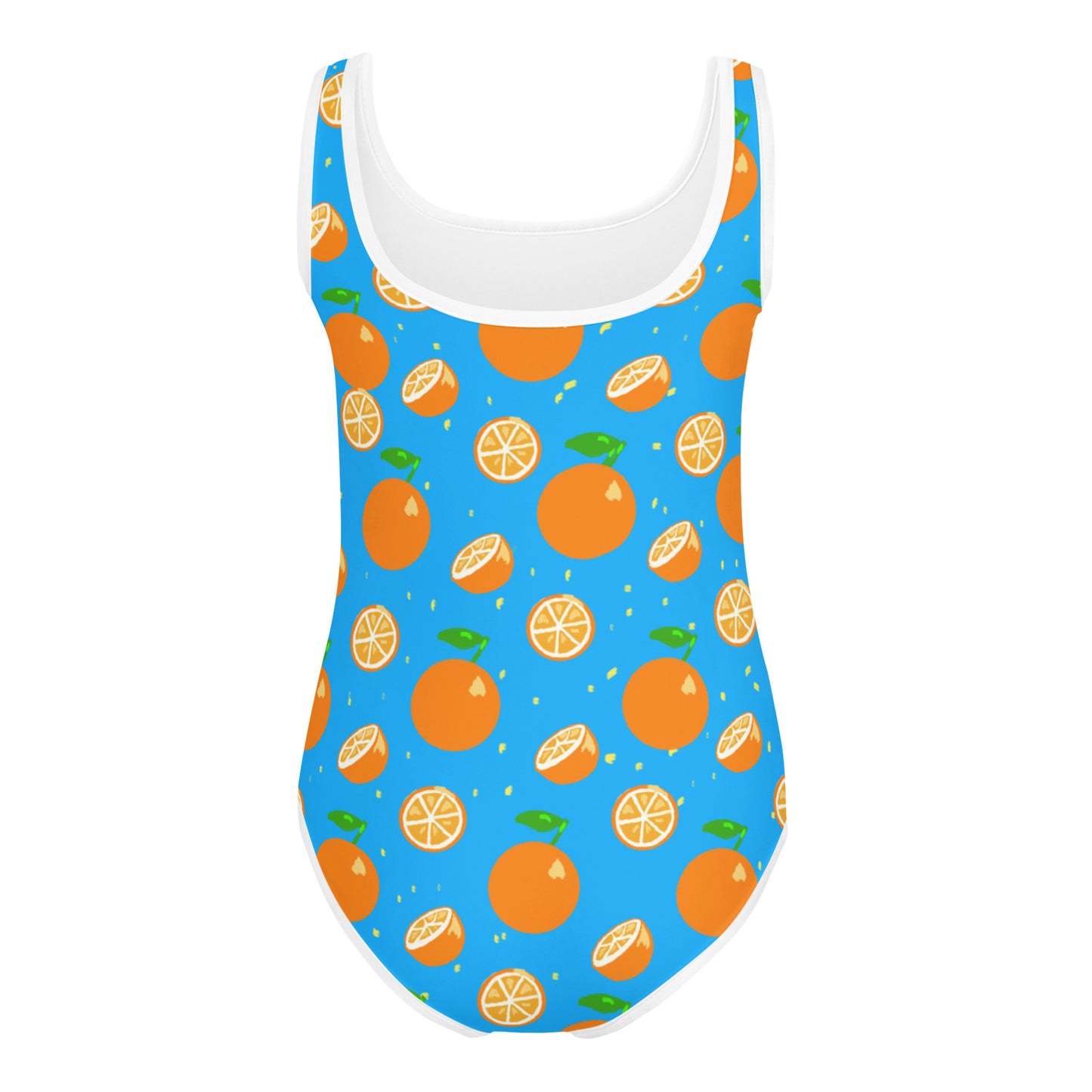 Girls' Swimsuit One Piece Blue with Oranges (Size 2T-7)