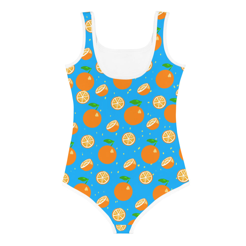 Girls' Swimsuit One Piece Blue with Oranges (Size 2T-7)