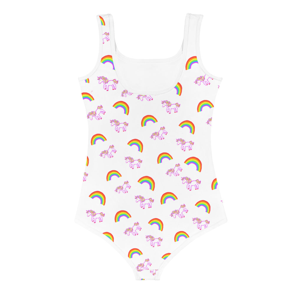 Girls' Swimsuit One Piece with Rainbows and Unicorns (2t-7)