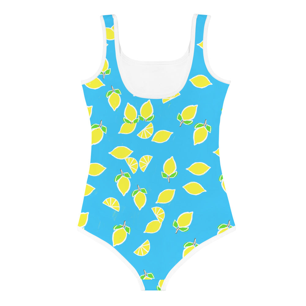 Girls' Swimsuit One Piece blue with lemons (Kids 2T-7)