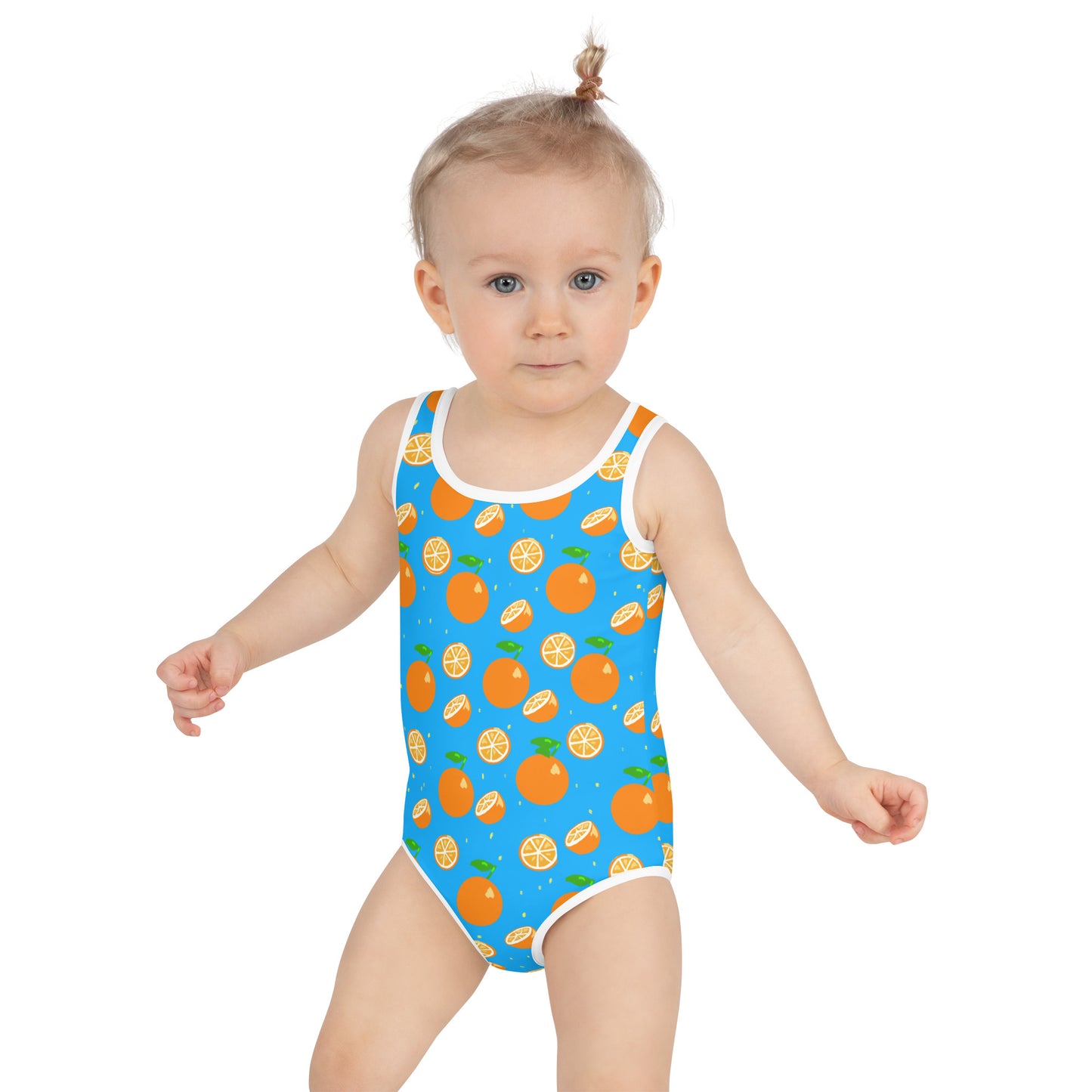 Girls' Swimsuit One Piece Blue with Oranges (Size 2T-7)