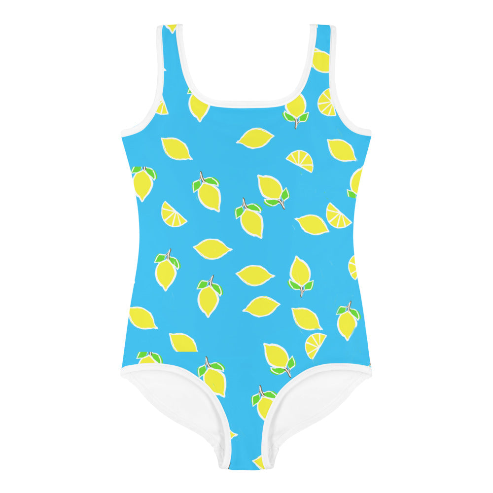 Girls' Swimsuit One Piece blue with lemons (Kids 2T-7)