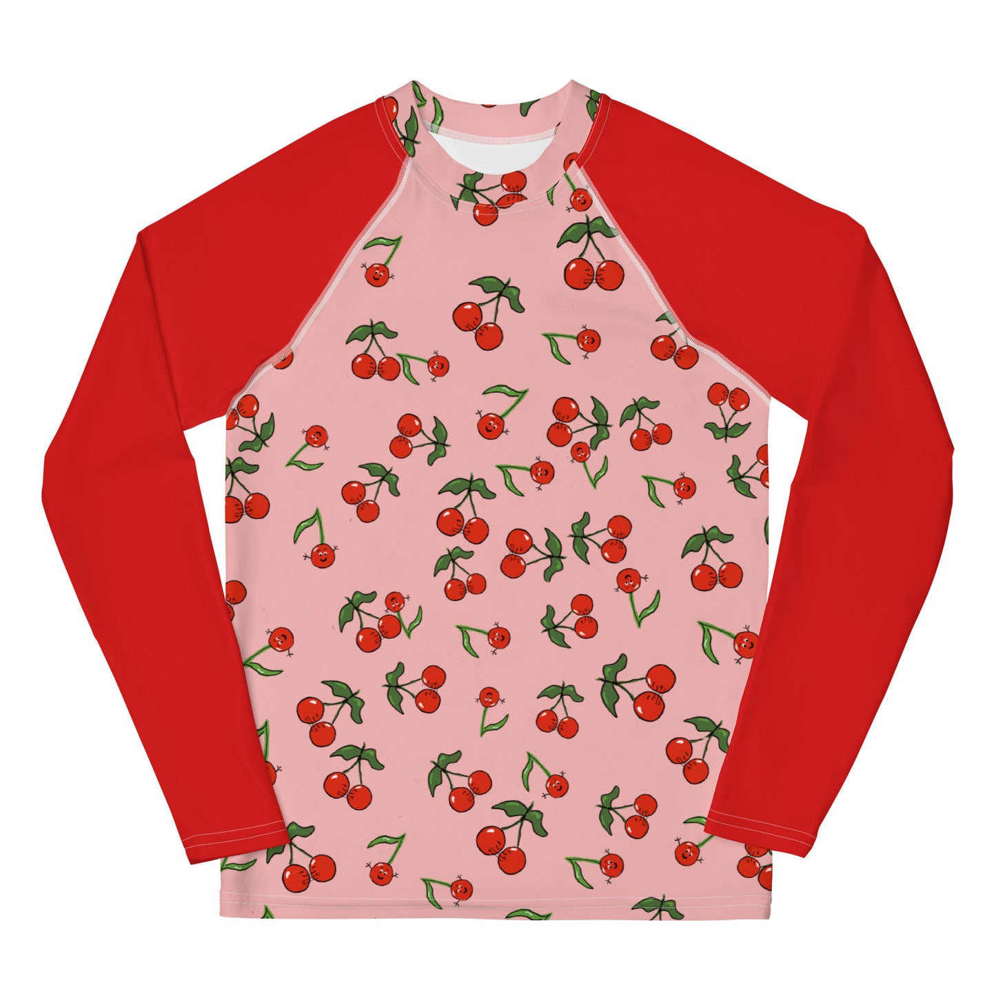 Girls' Rash Guard With Cherries Red Sleeve (Youth 8-20)