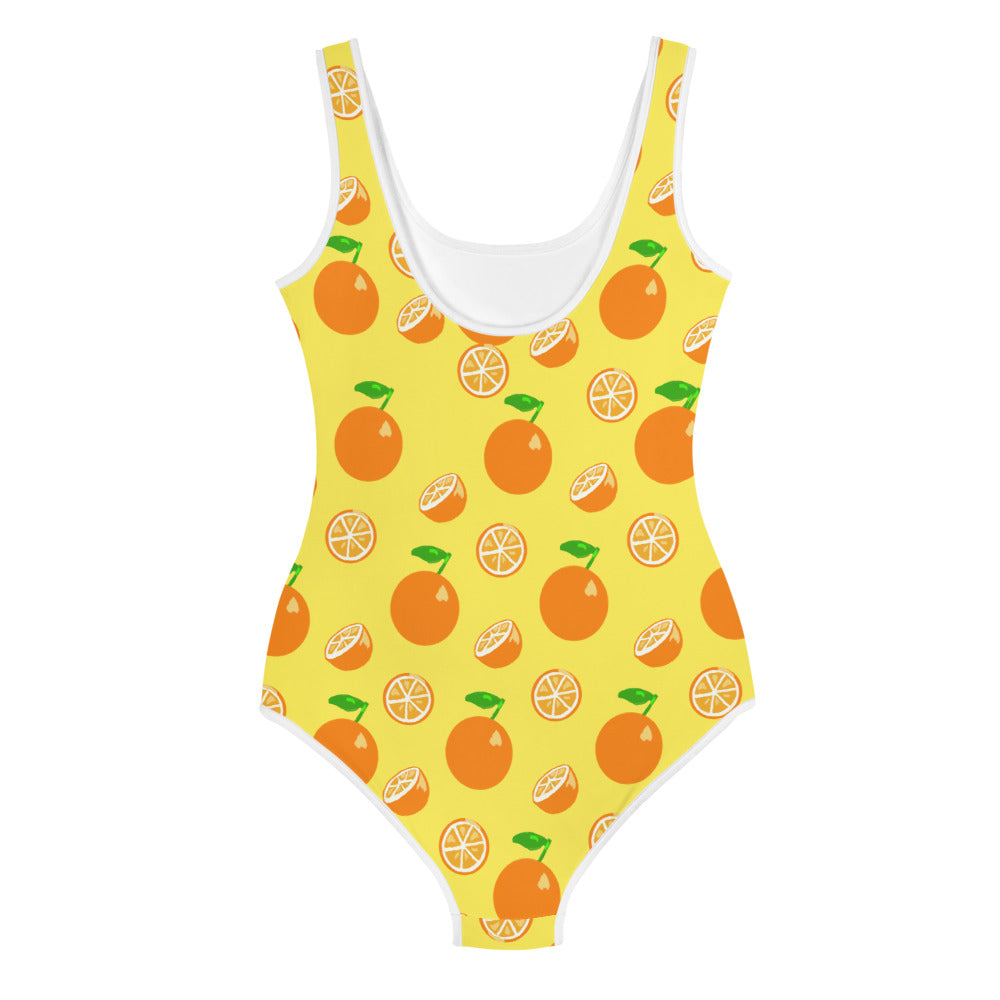 Girls Swimsuit in Bright Yellow with Oranges (Size 8-20)