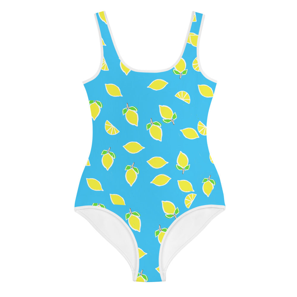 Girls' Swimsuit Blue with Lemons