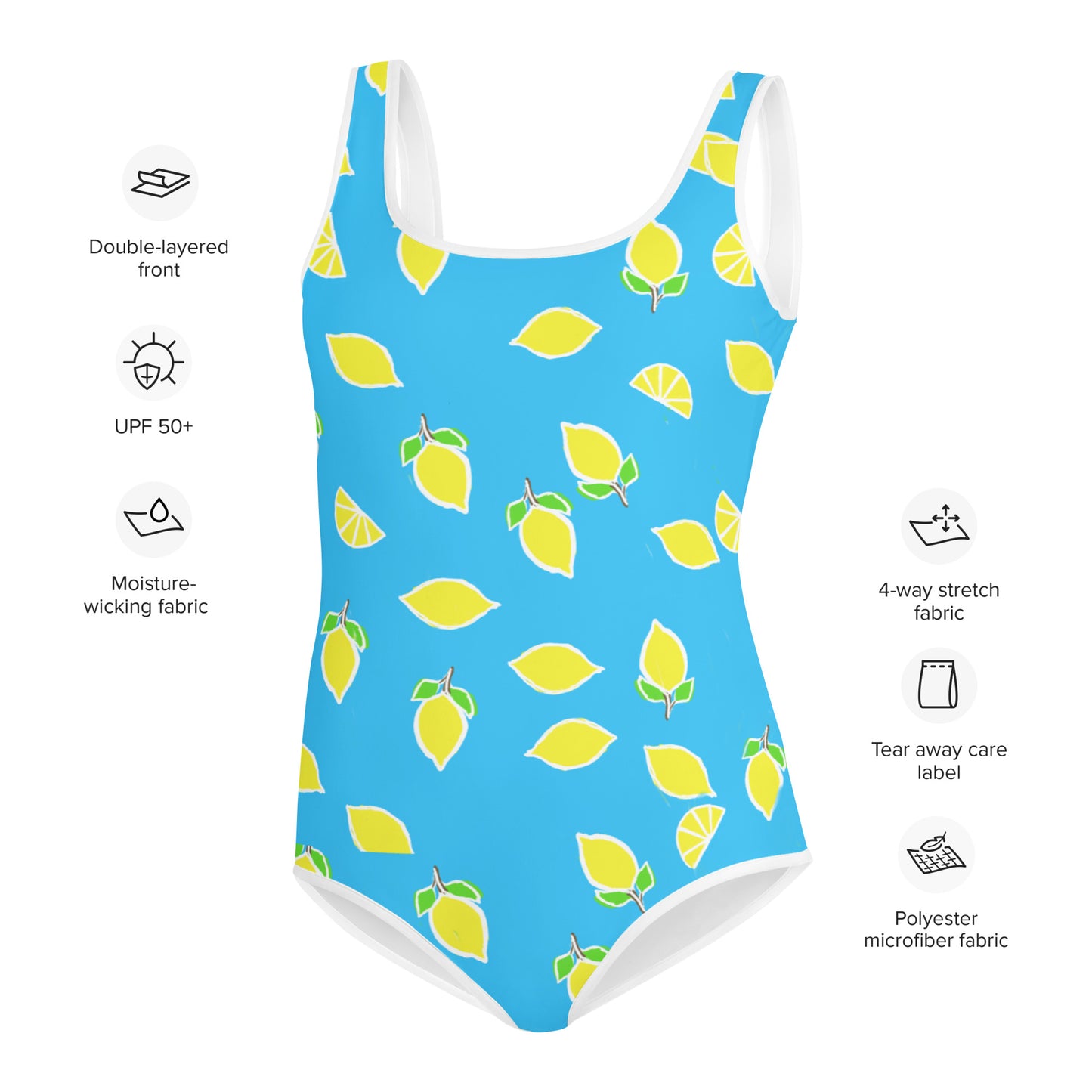 Girls' Swimsuit Blue with Lemons