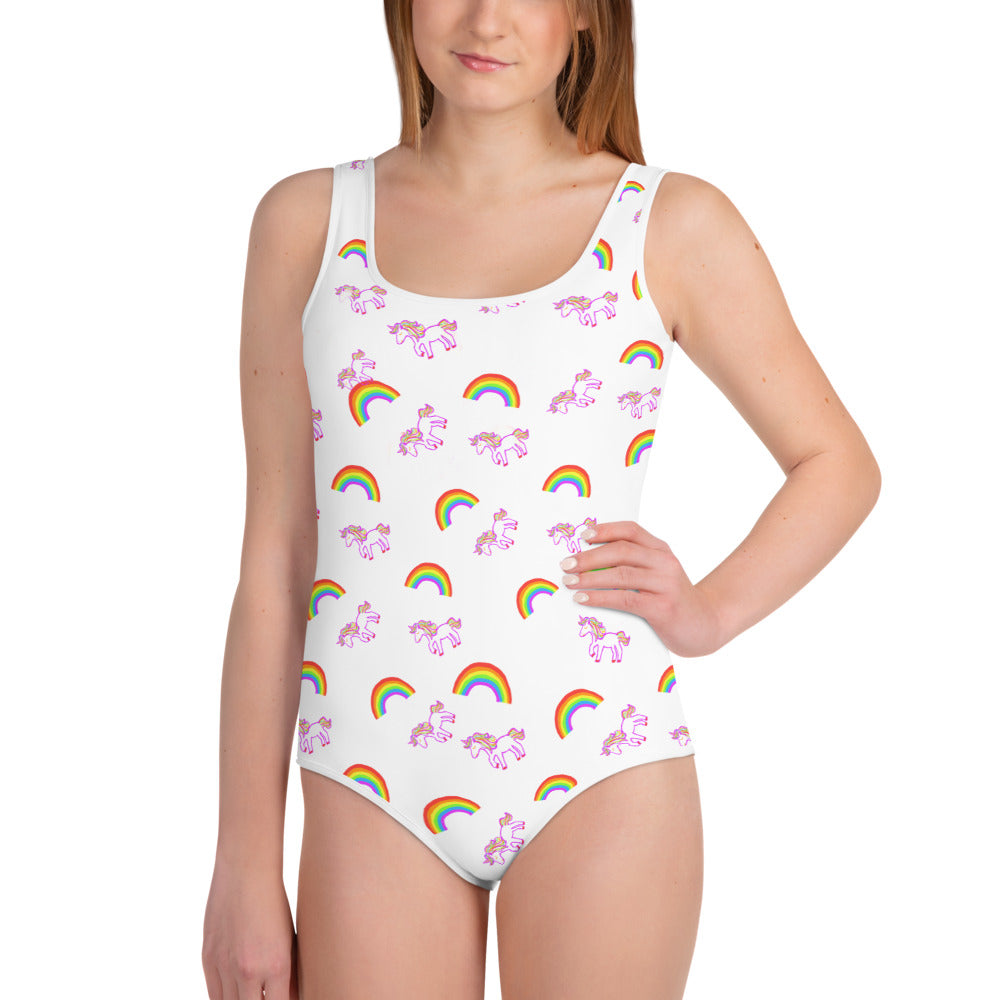 Girls' Swimsuit Unicorns and Rainbows (Youth Size 8-20)