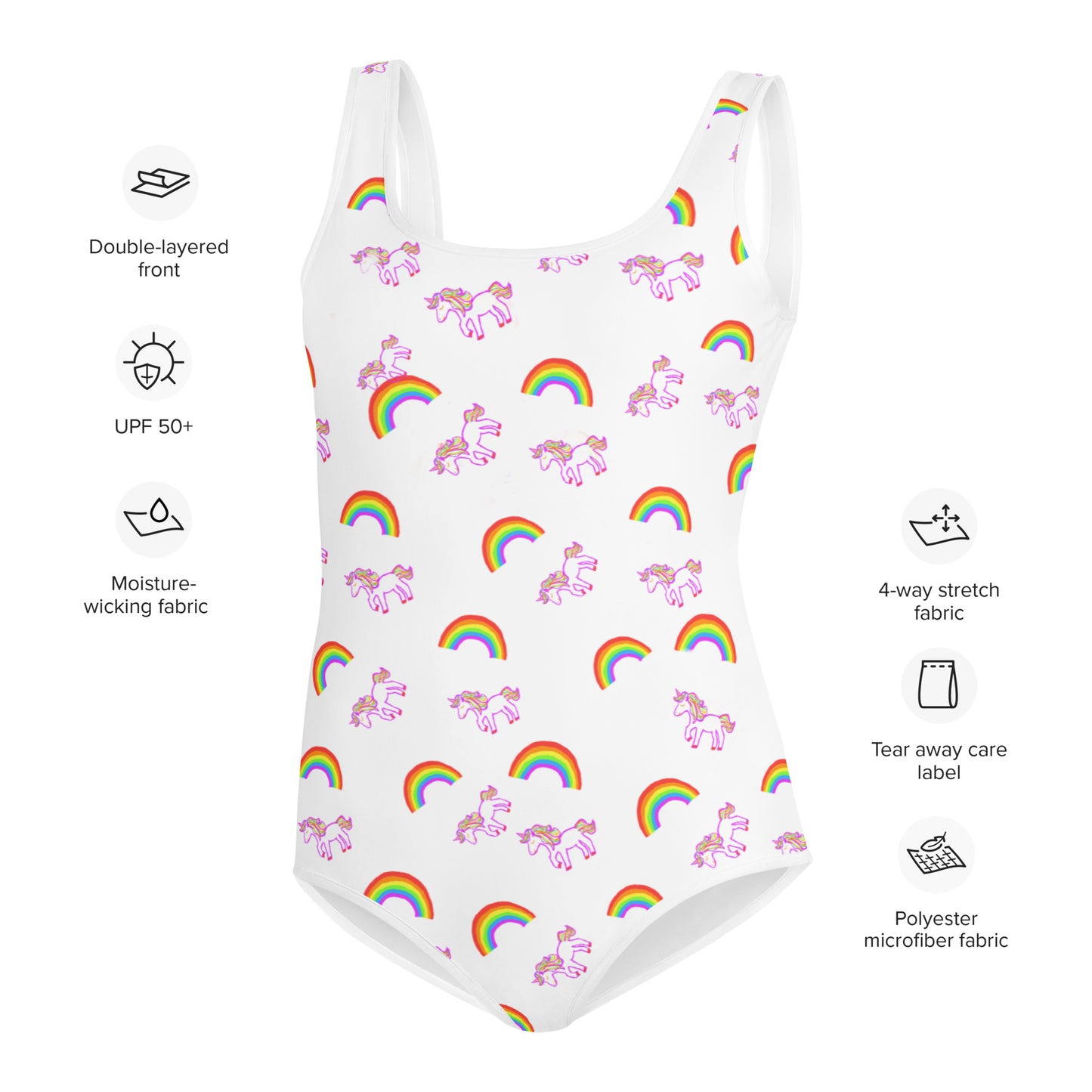 Girls' Swimsuit Unicorns and Rainbows (Youth Size 8-20)