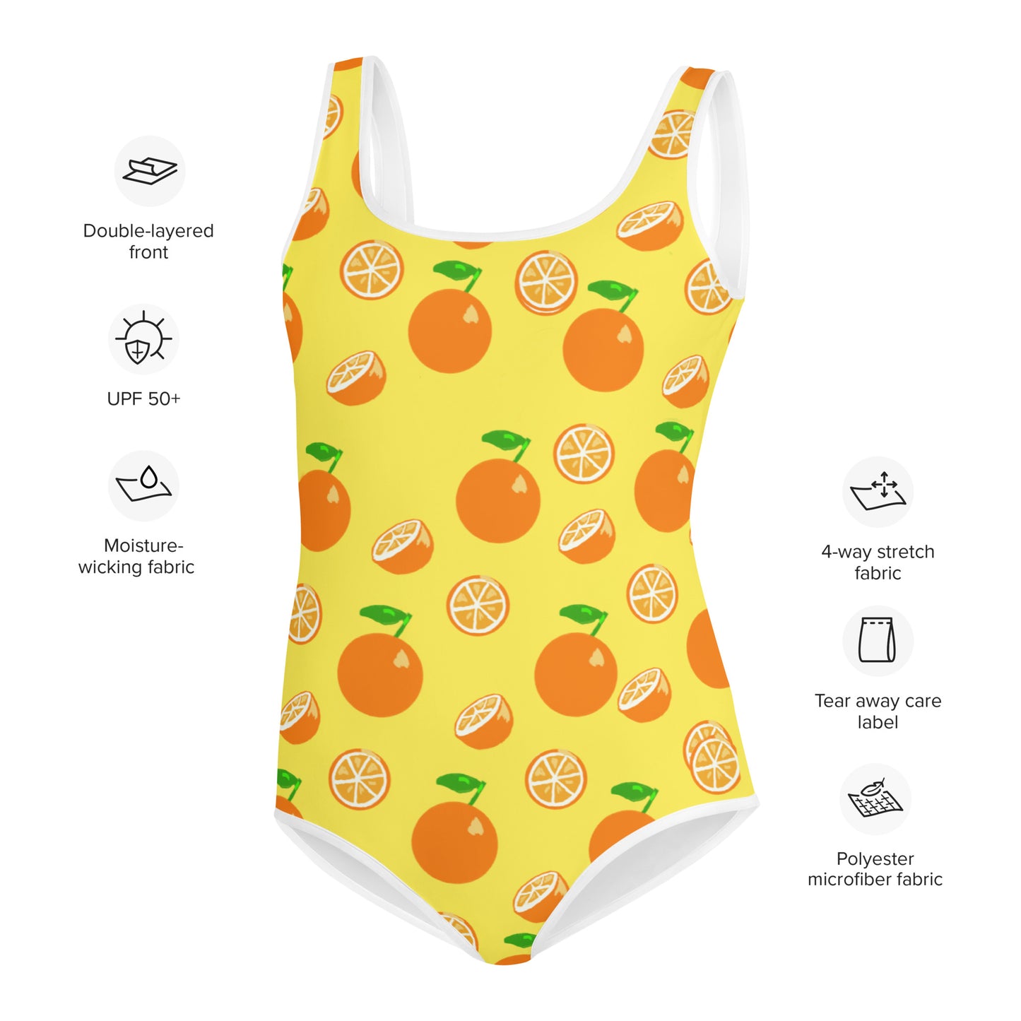 Girls Swimsuit in Bright Yellow with Oranges (Size 8-20)