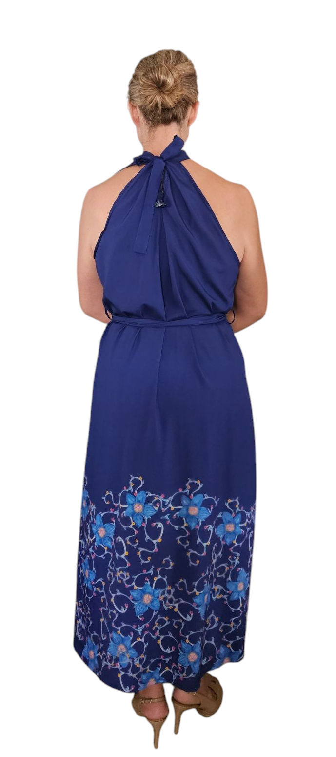 Blue Halter Vacation Dress and Resort Dress with Blue Flowers