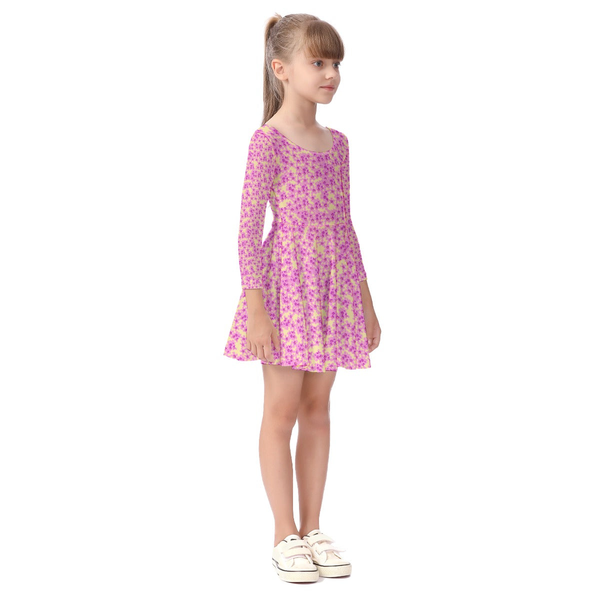 Girl's Pink Flower Long Sleeve Dress