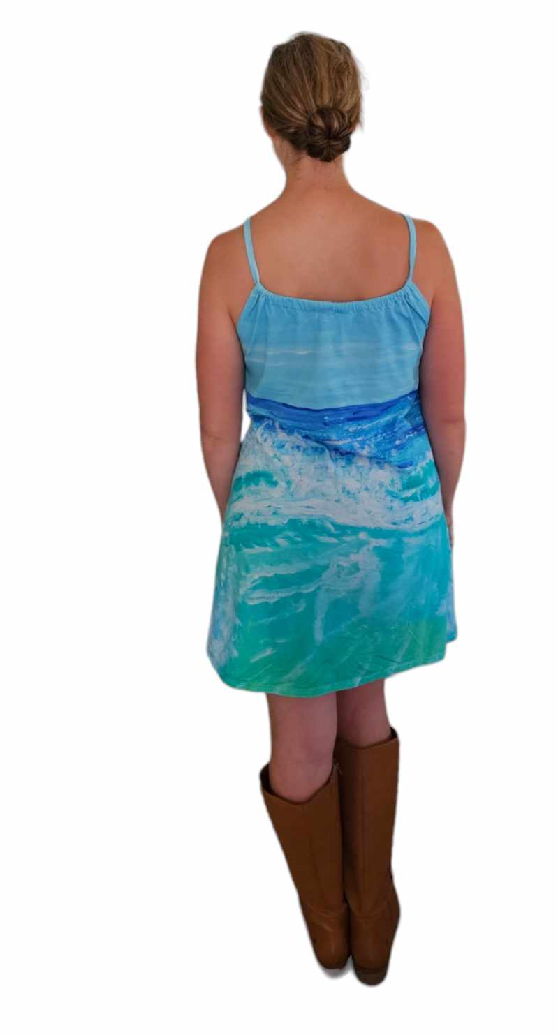 Women's Resort Dress Cotton / Vacation Dress/ Beach Dress with Blue Wave