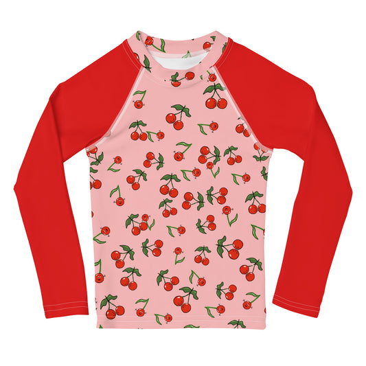 Girls' Rash Guard Cherries with Red arms (Kids Size 2T-7)