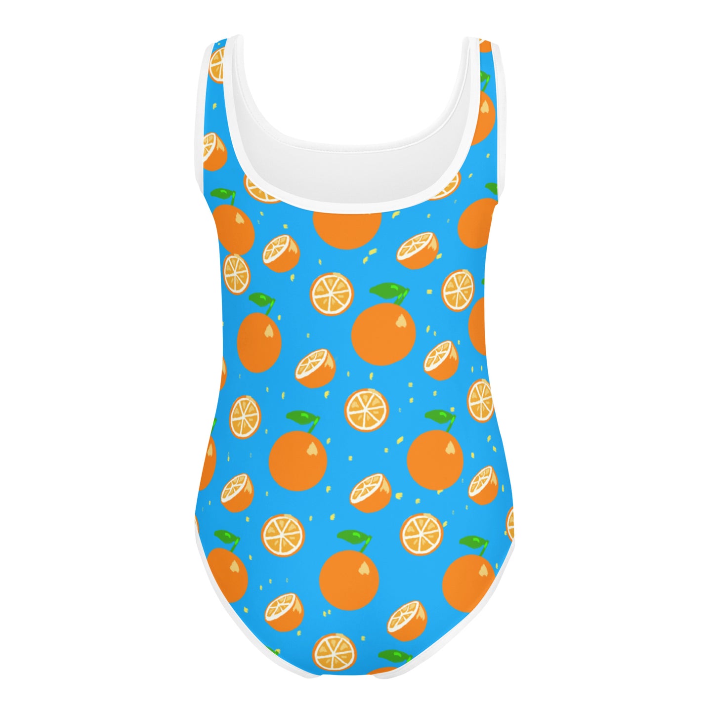 Girls' Athletic Swimsuit One Piece Blue with Oranges (Size 2T-7) FREE SHIPPING
