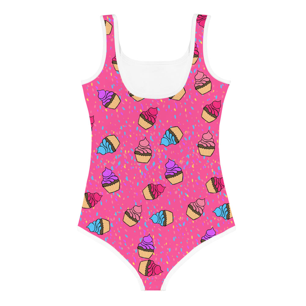 Girls' Athletic Swimsuit One Piece with Cupcakes FREE SHIPPING
