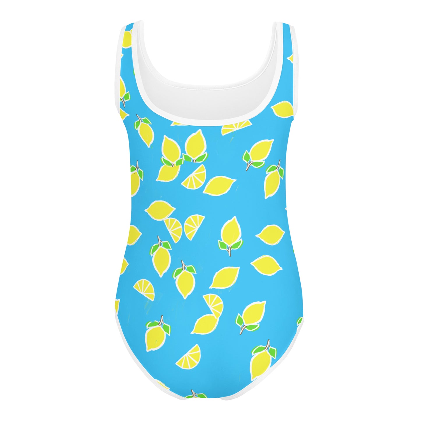 Girls' Athletic Swimsuit One Piece blue with lemons (Kids 2T-7) FREE SHIPPING