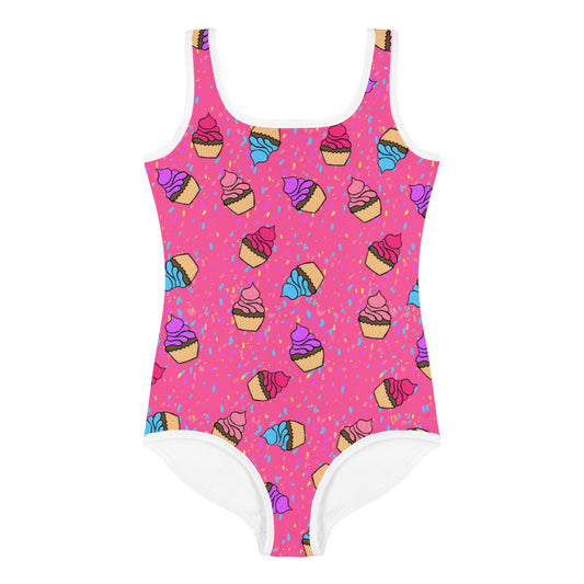 Girls' Athletic Swimsuit One Piece with Cupcakes FREE SHIPPING