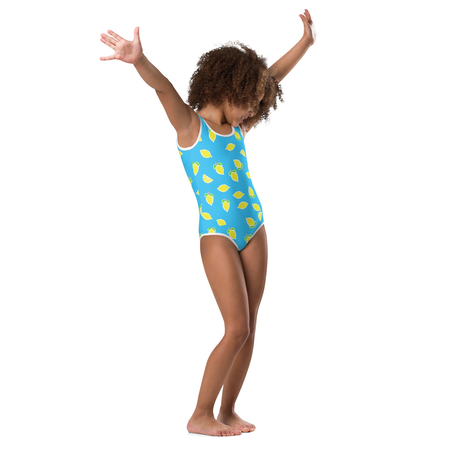 Girls' Athletic Swimsuit One Piece blue with lemons (Kids 2T-7) FREE SHIPPING