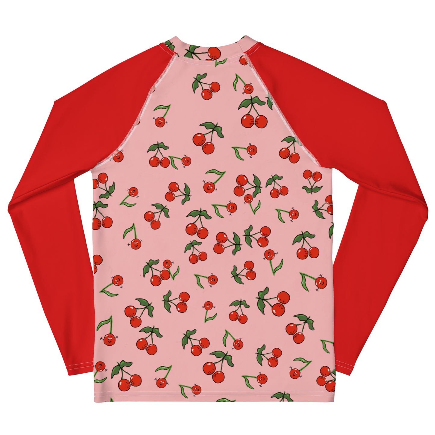 Girls' Rash Guard With Cherries Red Sleeve (Youth 8-20)