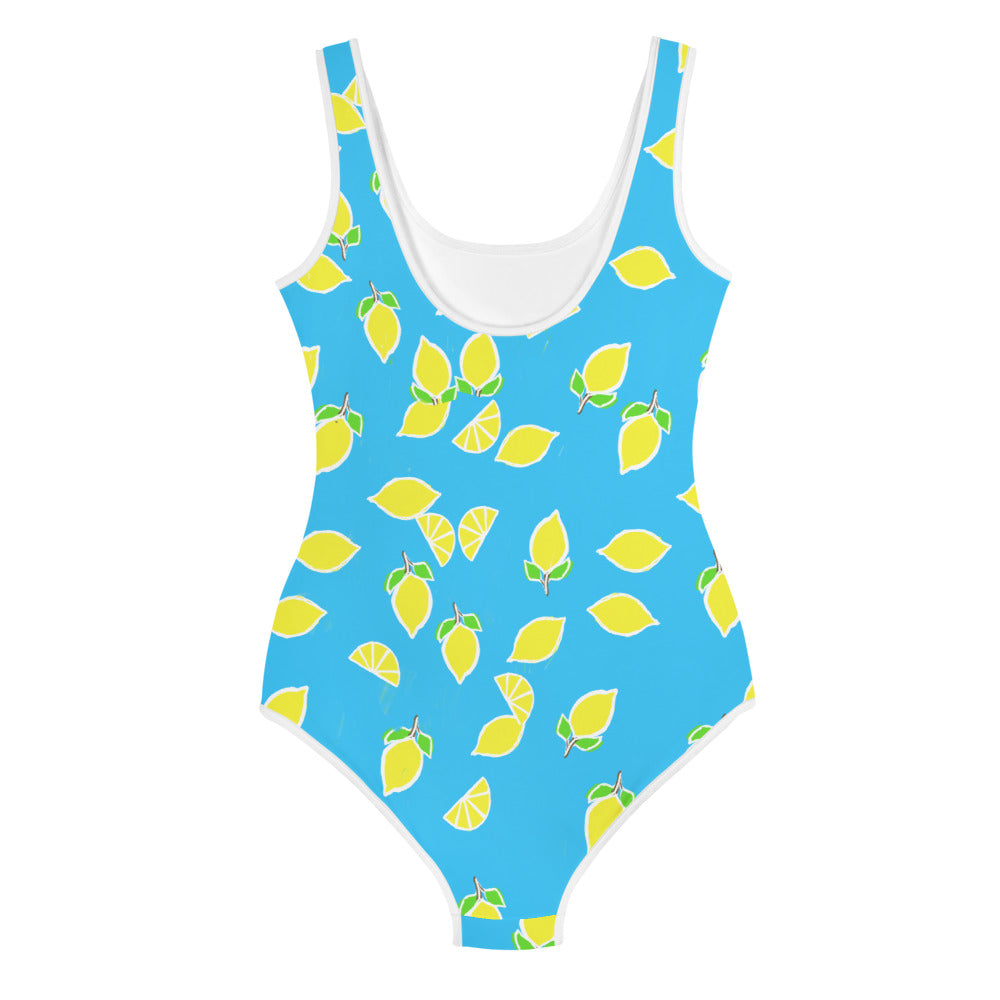 Girls' Athletic Swimsuit Blue with Lemons FREE SHIPPING