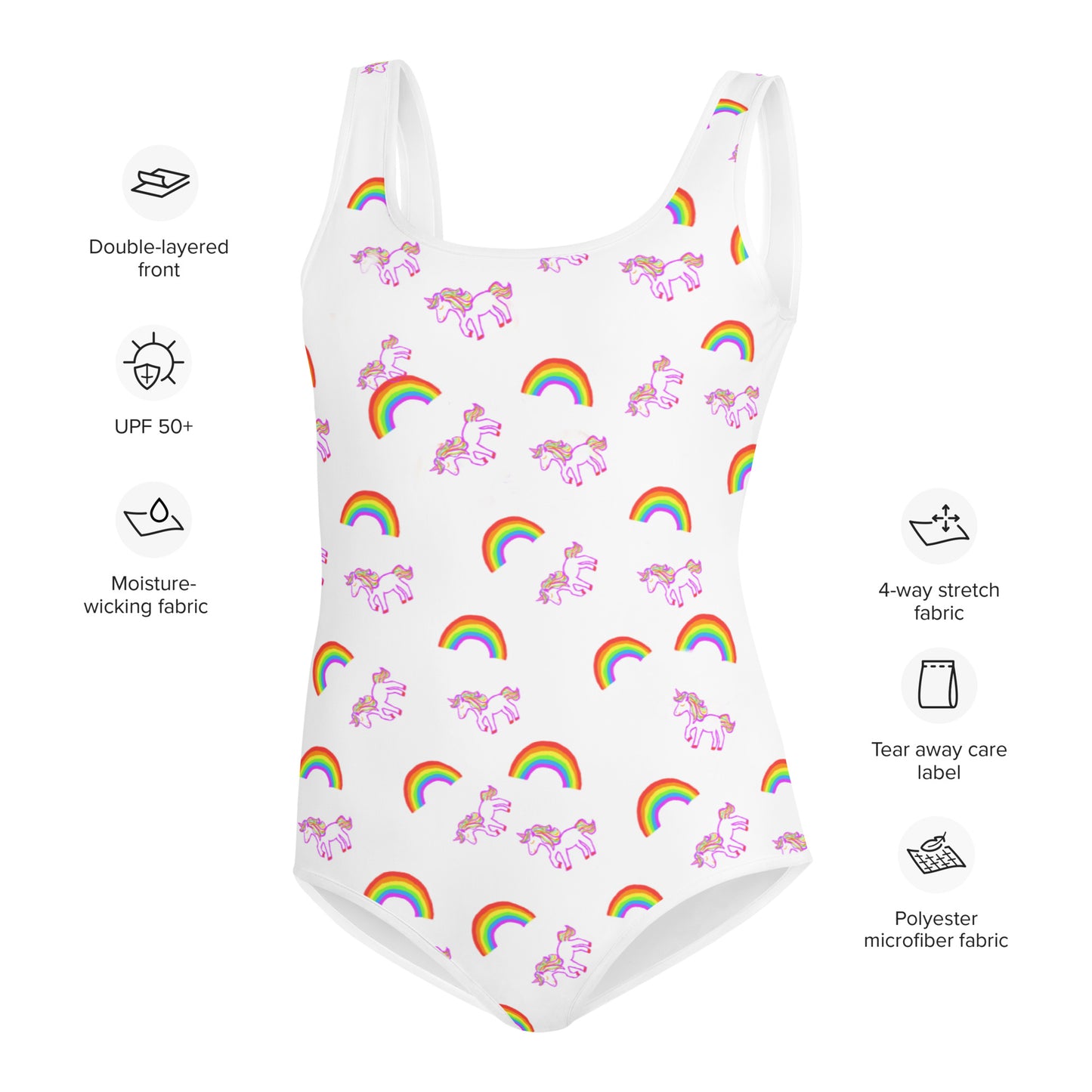 Girls' Athletic Swimsuit Unicorns and Rainbows (Youth Size 8-20) FREE SHIPPING
