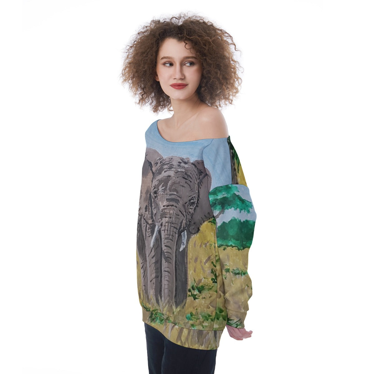 Oversized Women's Elephant Off-Shoulder Sweatshirt