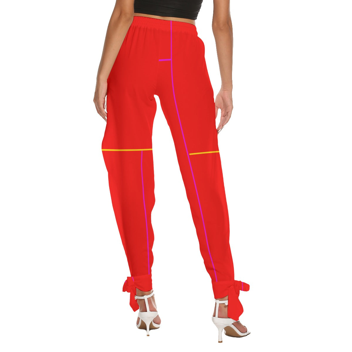 Red Pants with Lines and Side Slits