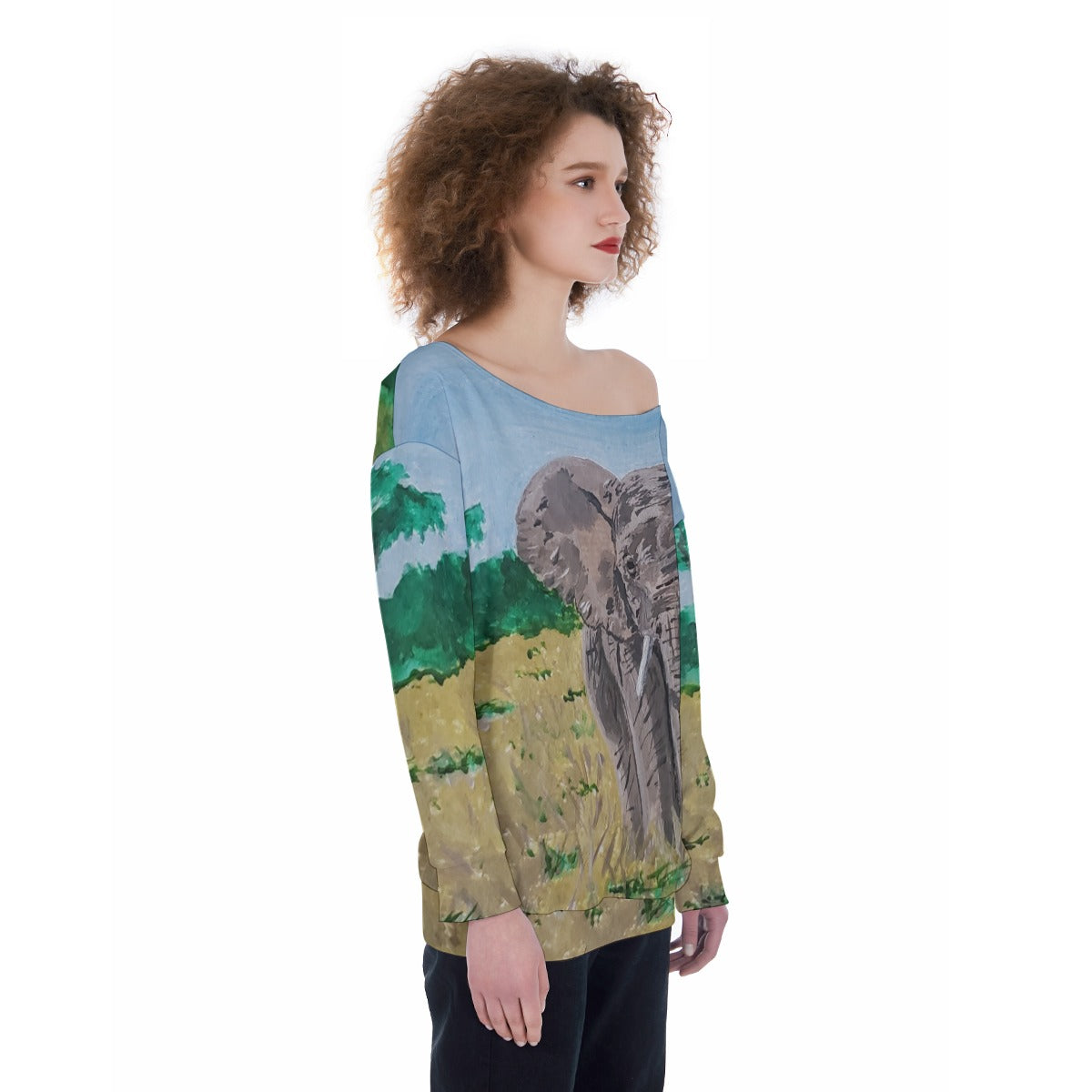 Oversized Women's Elephant Off-Shoulder Sweatshirt
