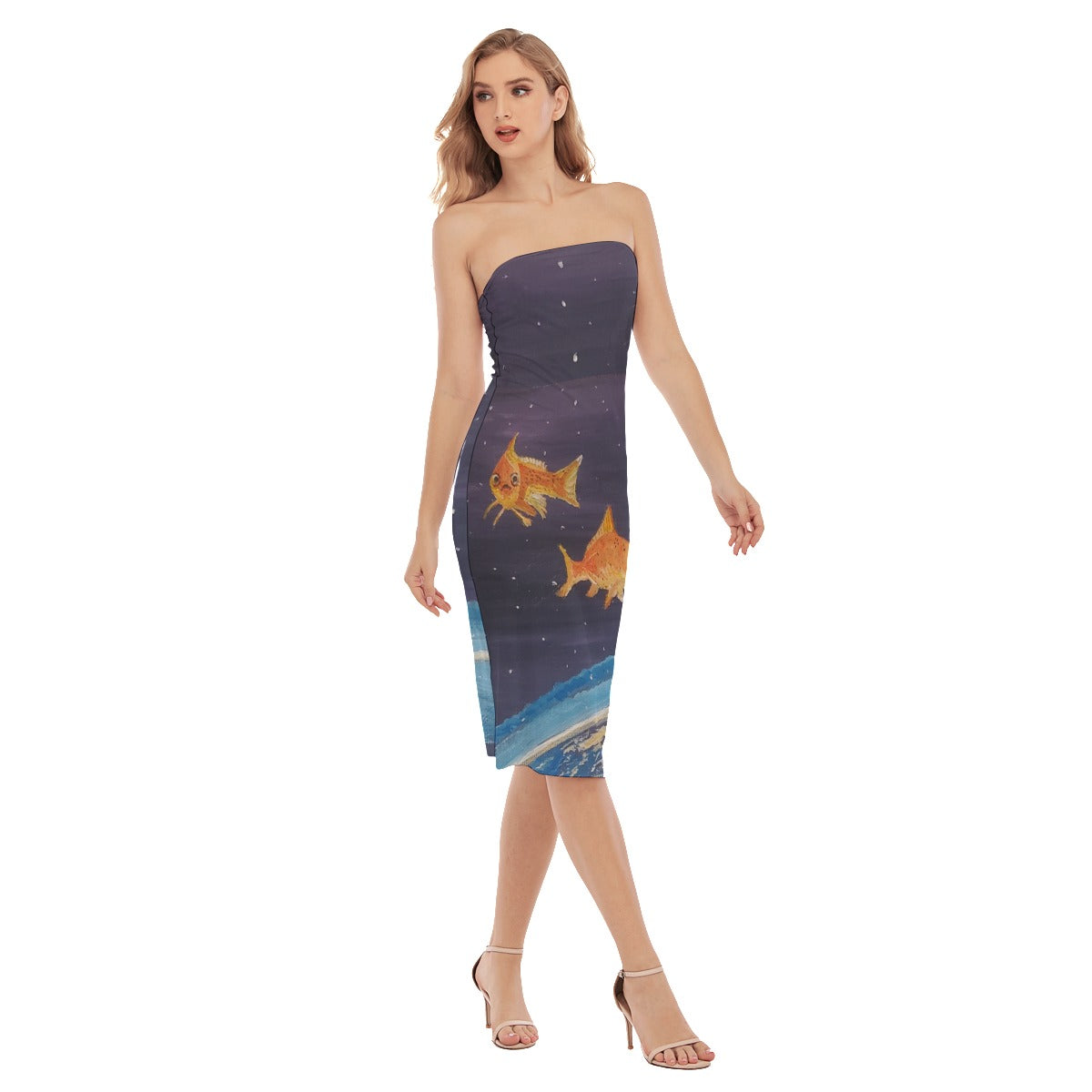 Fish in Space Women's Side Split Tube Top Dress