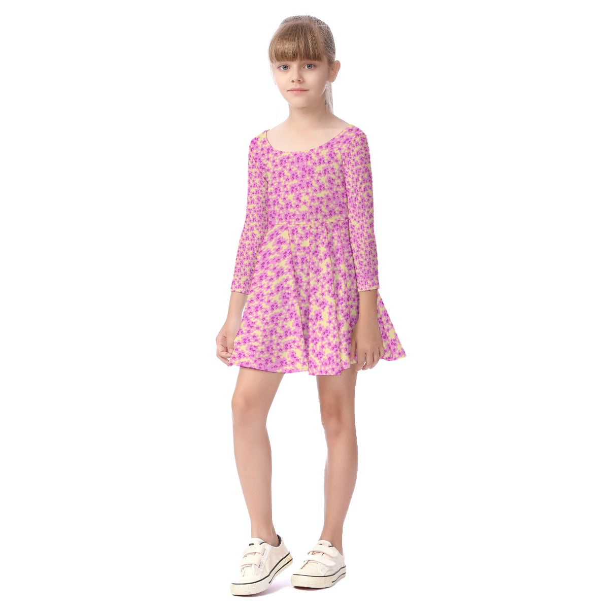 Girl's Pink Flower Long Sleeve Dress