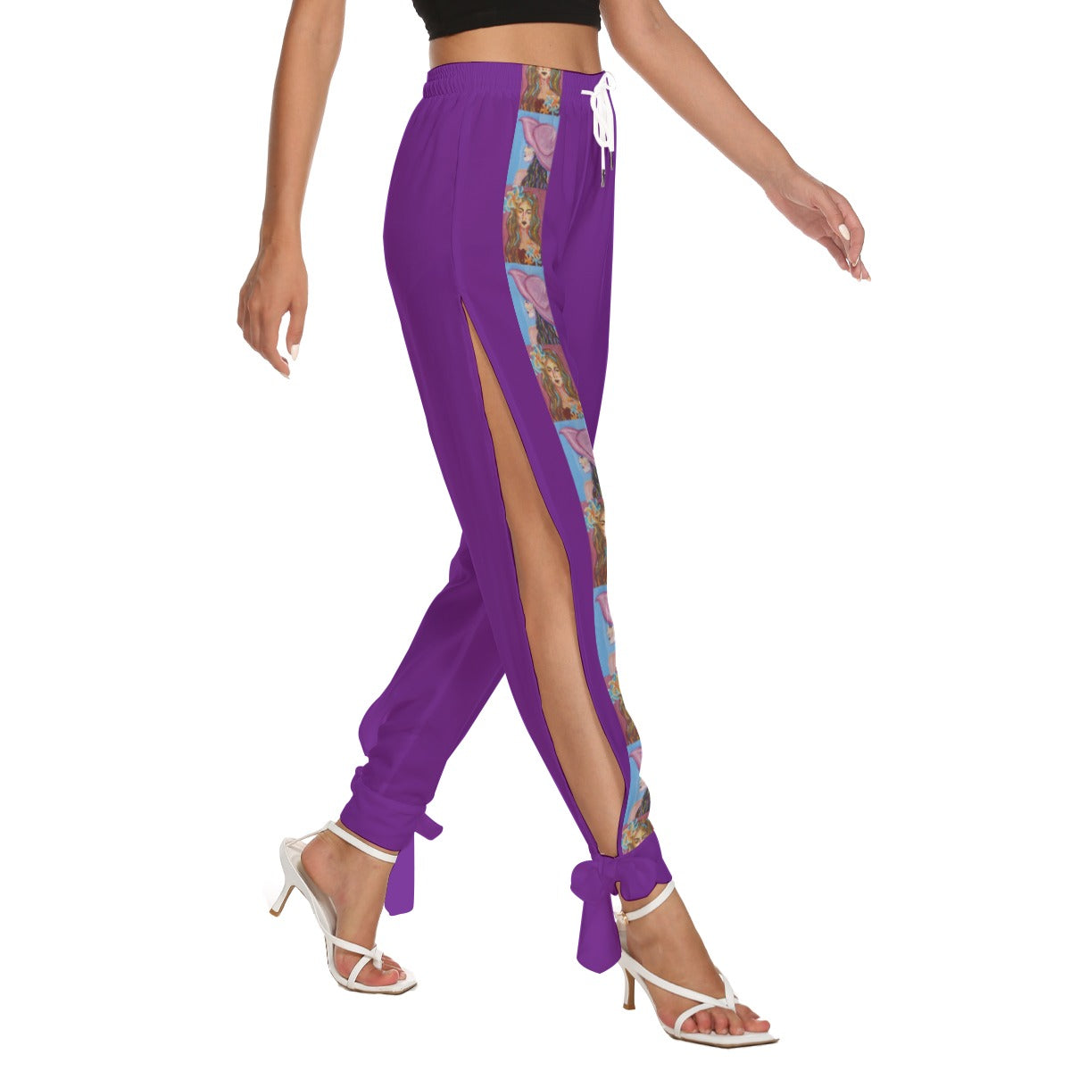 Women's Purple (with paintings) Side Cutout Pants Beach and Resort Wear