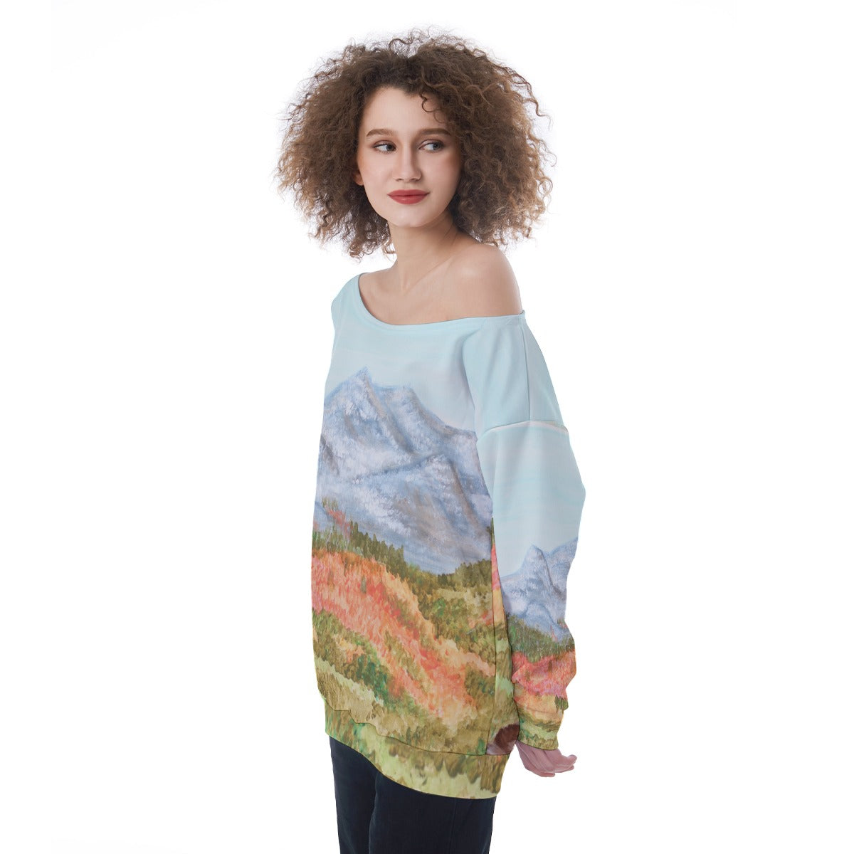 Oversized Women's Mountain Off-Shoulder Sweatshirt