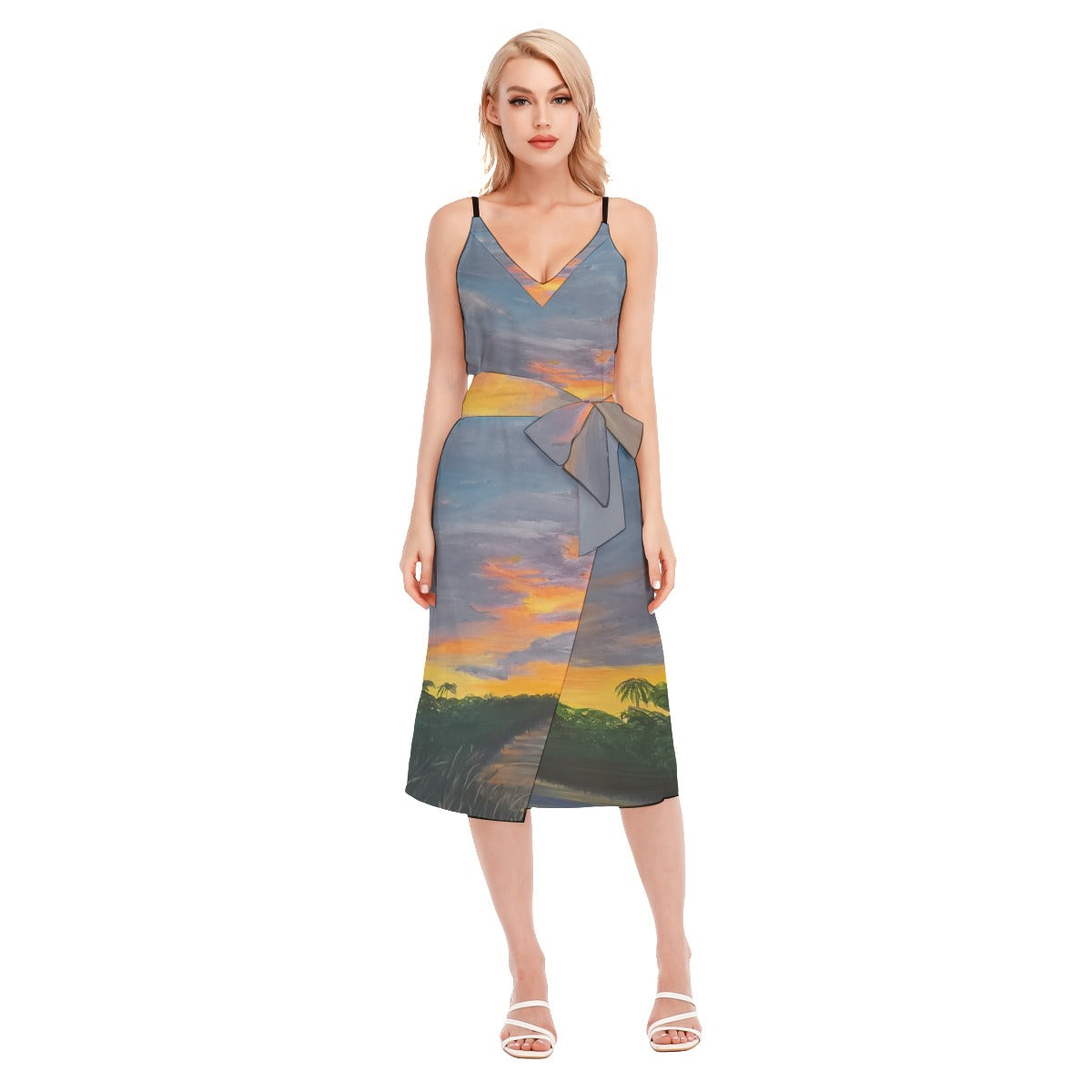 Women's SUNSET V-neck Cami Dress With Waist Band