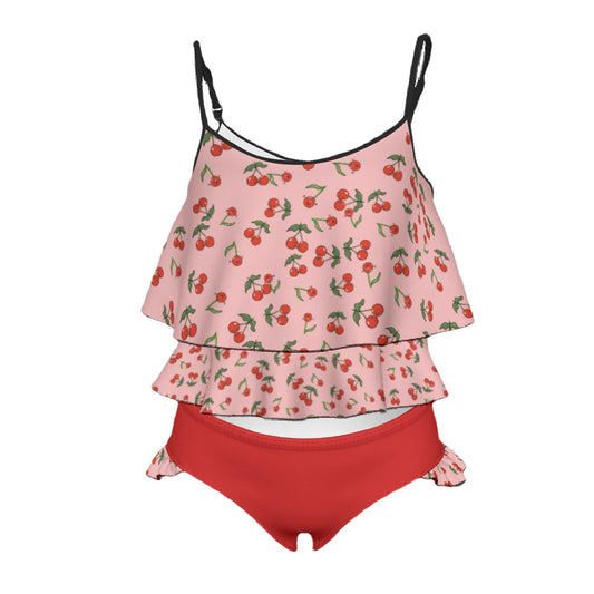 Youth Tankini Cherries with Solid Red Bottoms