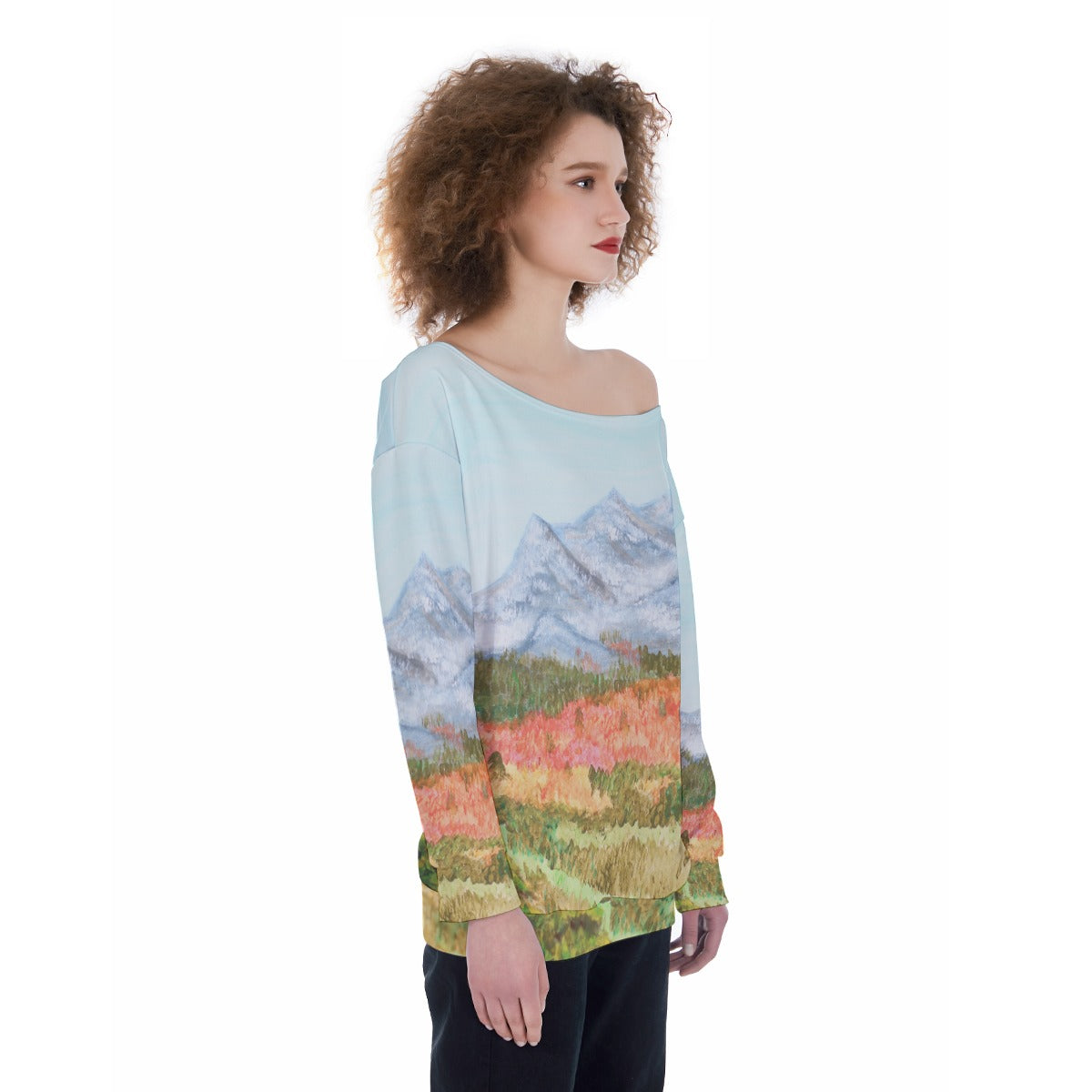 Oversized Women's Mountain Off-Shoulder Sweatshirt