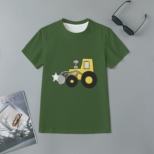 Boys Bulldozer Star T-Shirt in Green 100% Cotton - Clothes that Calm
