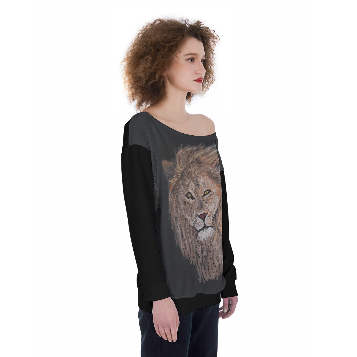 Oversized Women's Lion Off-Shoulder Sweatshirt