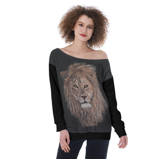Oversized Women's Lion Off-Shoulder Sweatshirt
