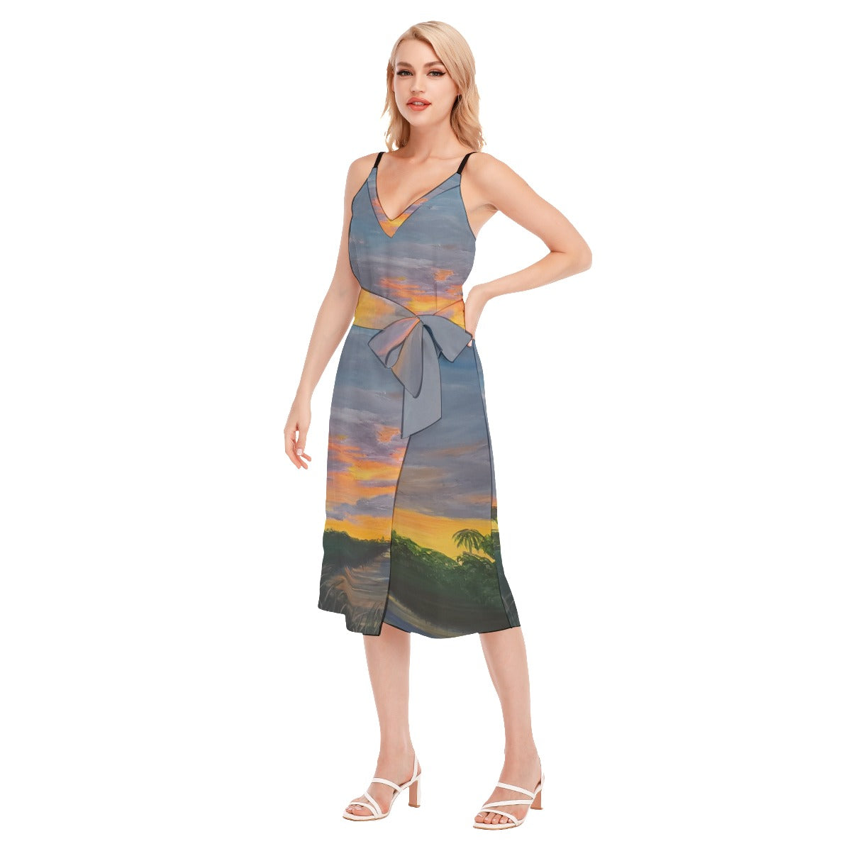 Women's SUNSET V-neck Cami Dress With Waist Band