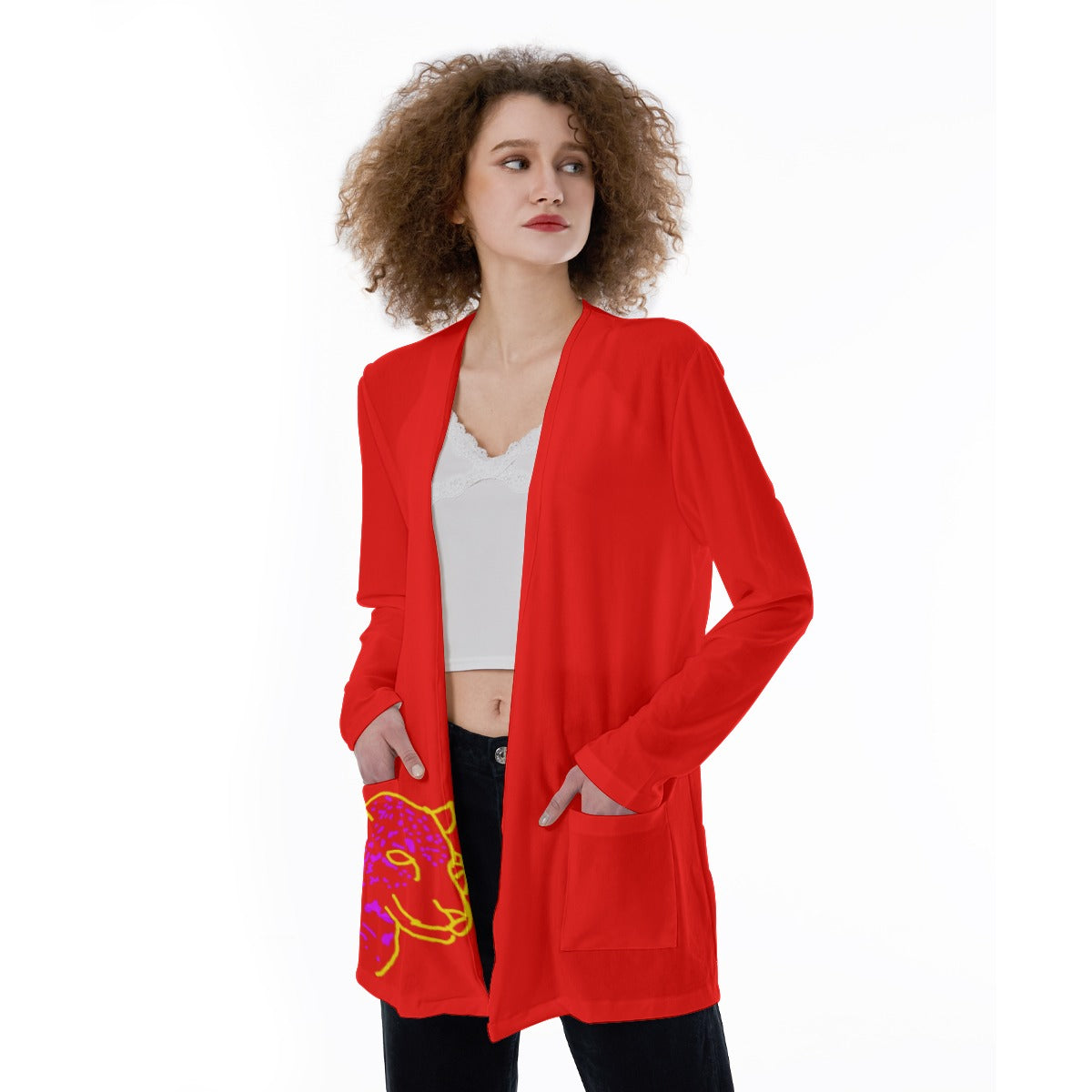 Women's Red Power Jaguar on Side Pocket Cardigan
